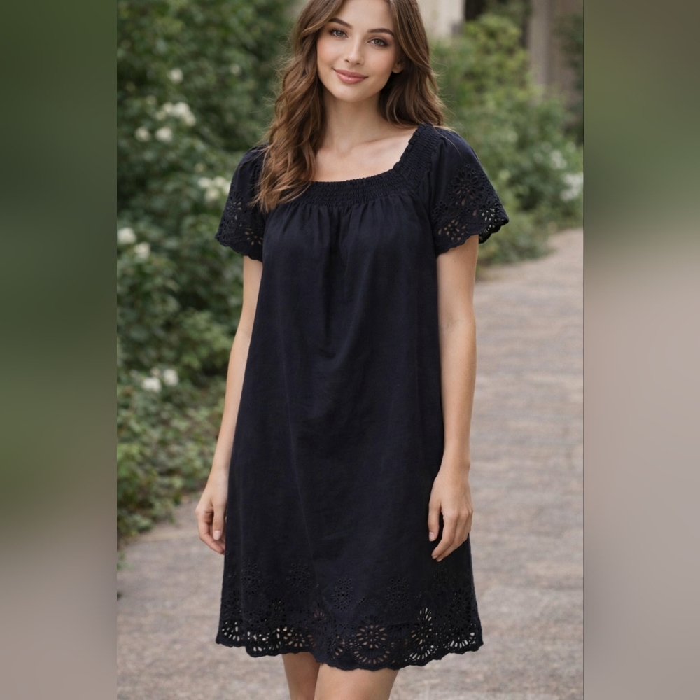 Black 100% Cotton Embroidered Eyelet Dress Size S Old Navy
